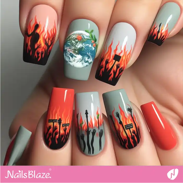 Burning World Nail Design | Climate Crisis Nails - NB2652